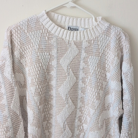 Vintage Mens Womens Medium Sweater Beige Cotton Coastal Beachy Cottage Nautical - Picture 3 of 7